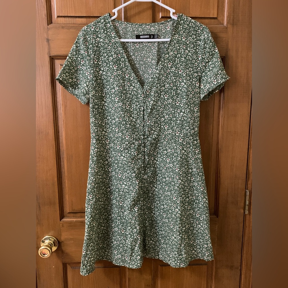 Missguided Button Down Green Floral Dress